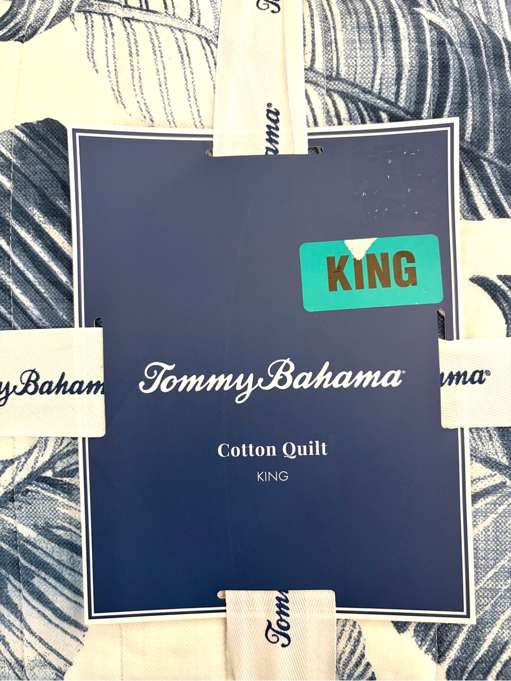 Tommy Bahama Fiesta Palm Blue Leaf Print 100% Cotton Quilt - King - Picture 2 of 7